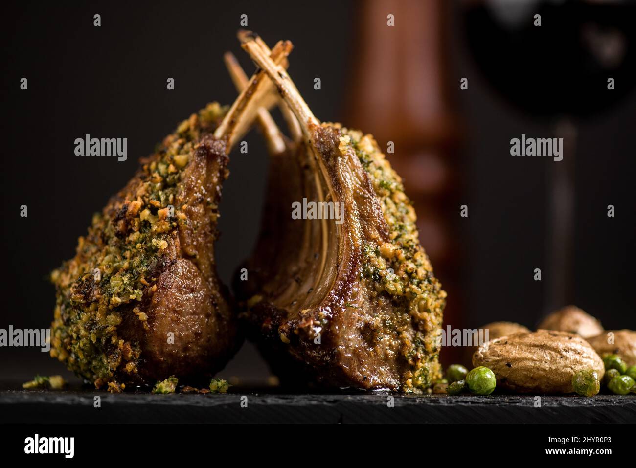 Lamb Ribs with potatoes Stock Photo