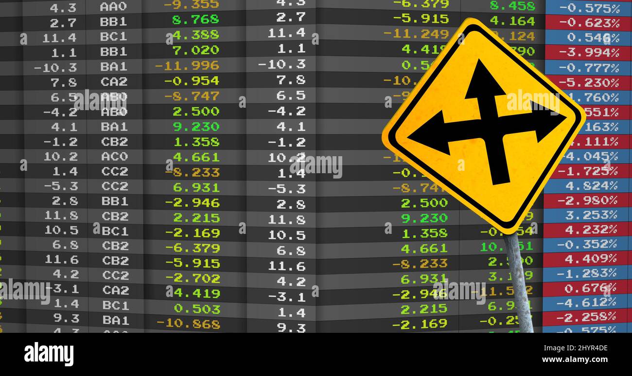 Image of road sign over stock market Stock Photo Alamy