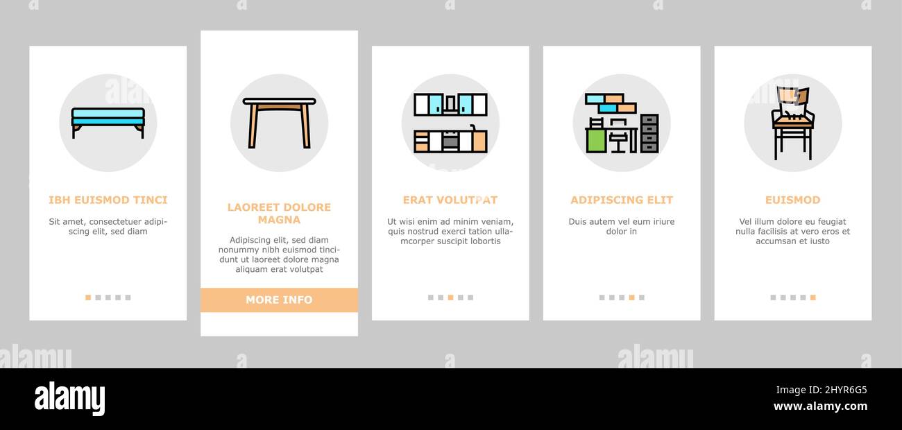 Furniture For Home And Backyard Onboarding Icons Set Vector Stock ...