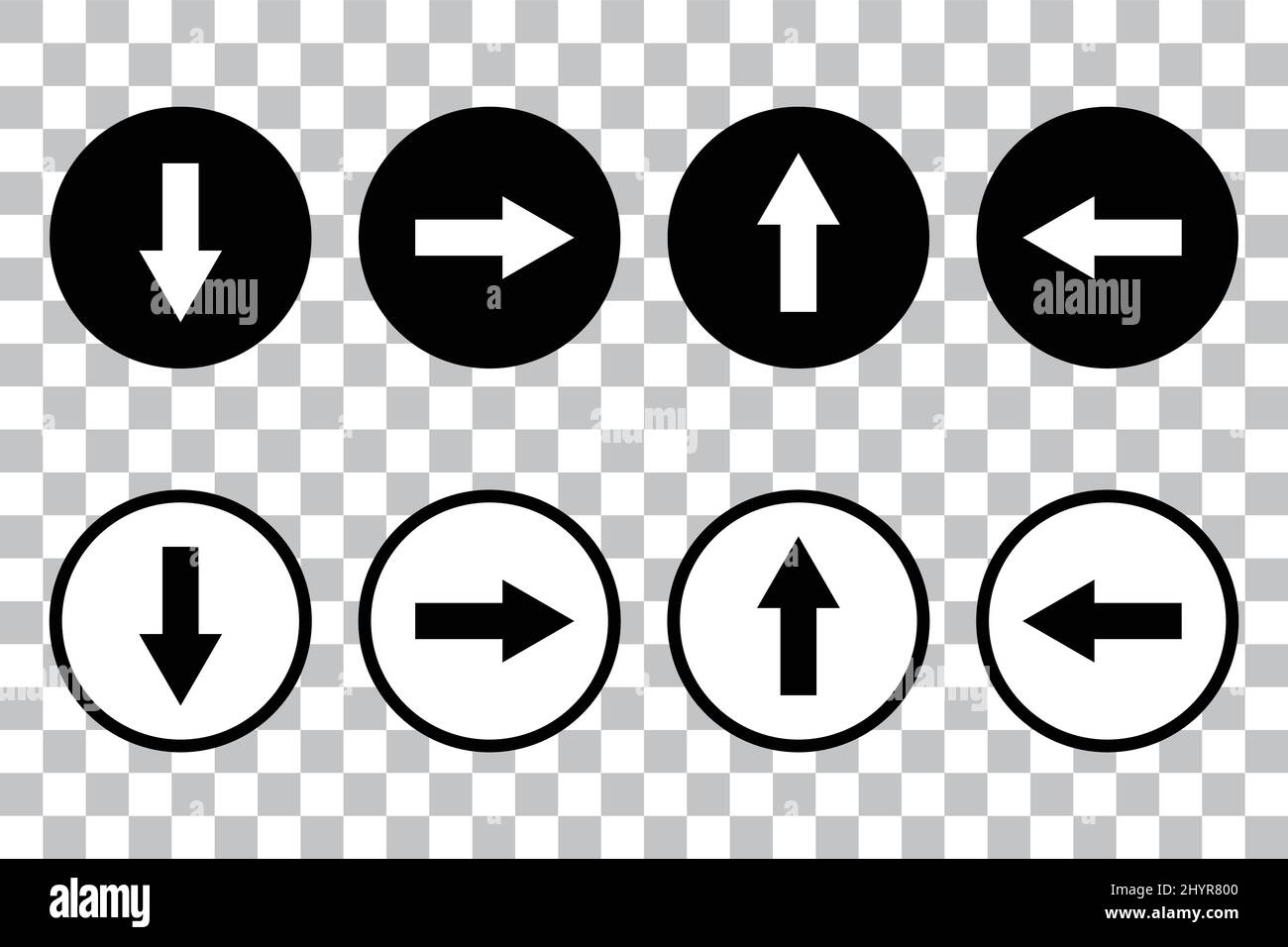 Set of up, down, left and right arrow icons on a transparent background. Editable vector. Stock Vector