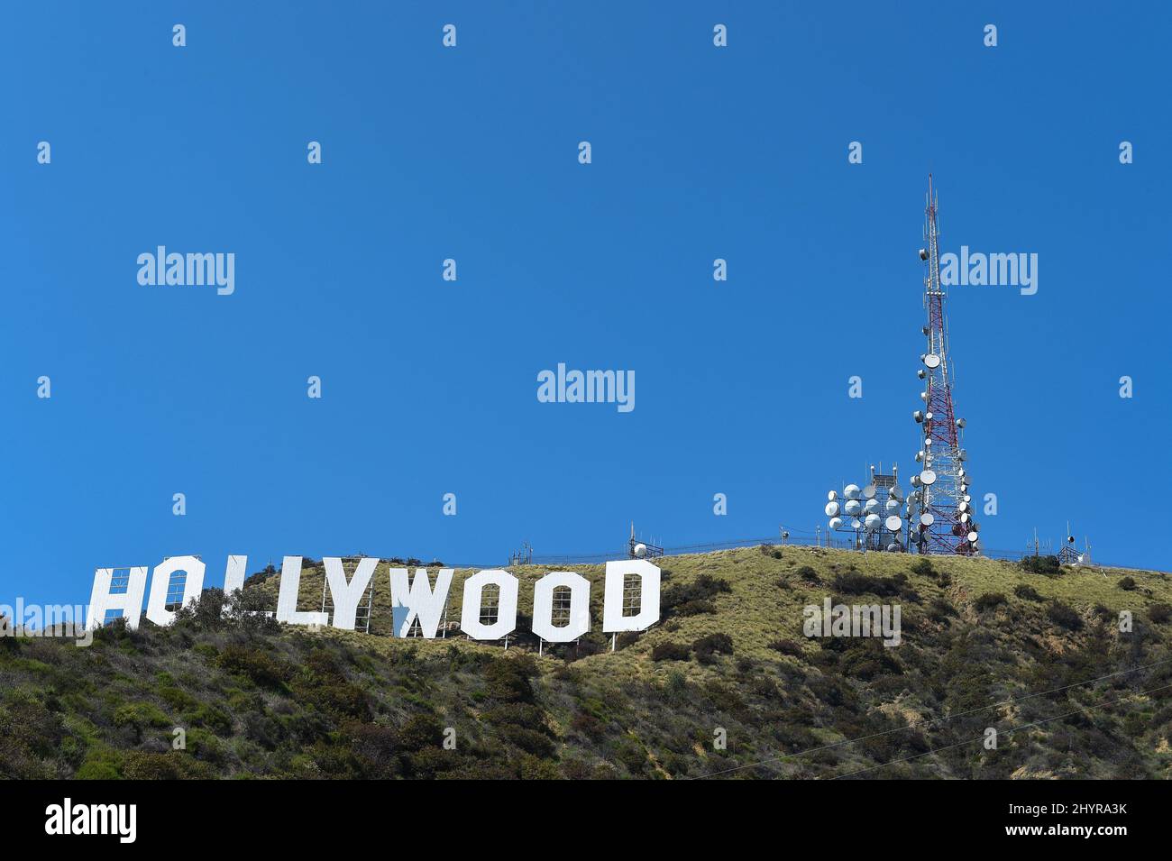 Hollywood Sign during the Hollywood Covid 19 lockdown on April 11, 2020 in Hollywood, CA. Stock Photo