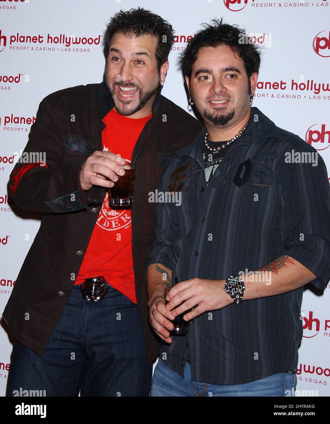 Joey Fatone and Chris Kirkpatrick attend the Planet Hollywood Resort and Casino Grand Opening in Las Vegas. Stock Photo