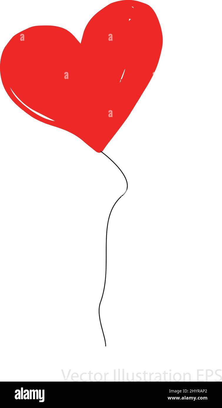 Heart shaped red balloon with black balloon thread. Vector