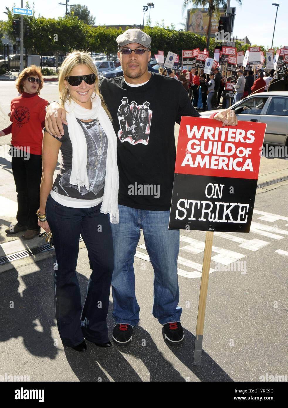 Brittany Daniel and Coby Bell pictured as the 'Grey's Anatomy' and 'Private Practice' cast join The WGA Picket Line at Paramount Studios, Hollywood. Stock Photo