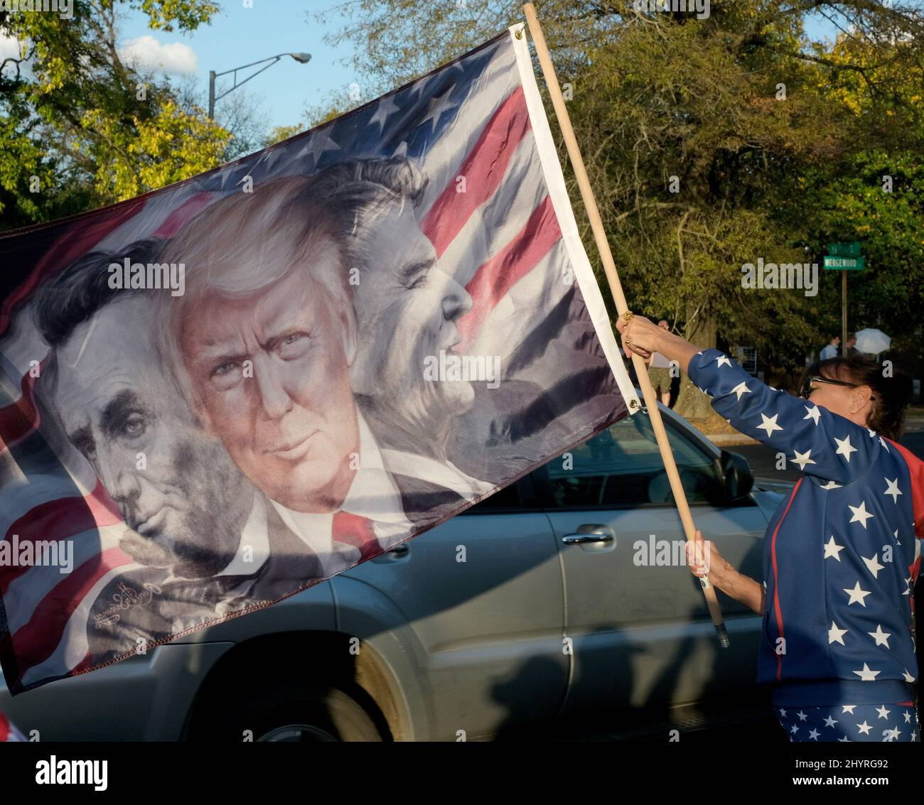 Presidential supporters and protesters outside Belmont University where the second and final presidential debate will take place in Nashville, TN. on October 22, 2020. Stock Photo