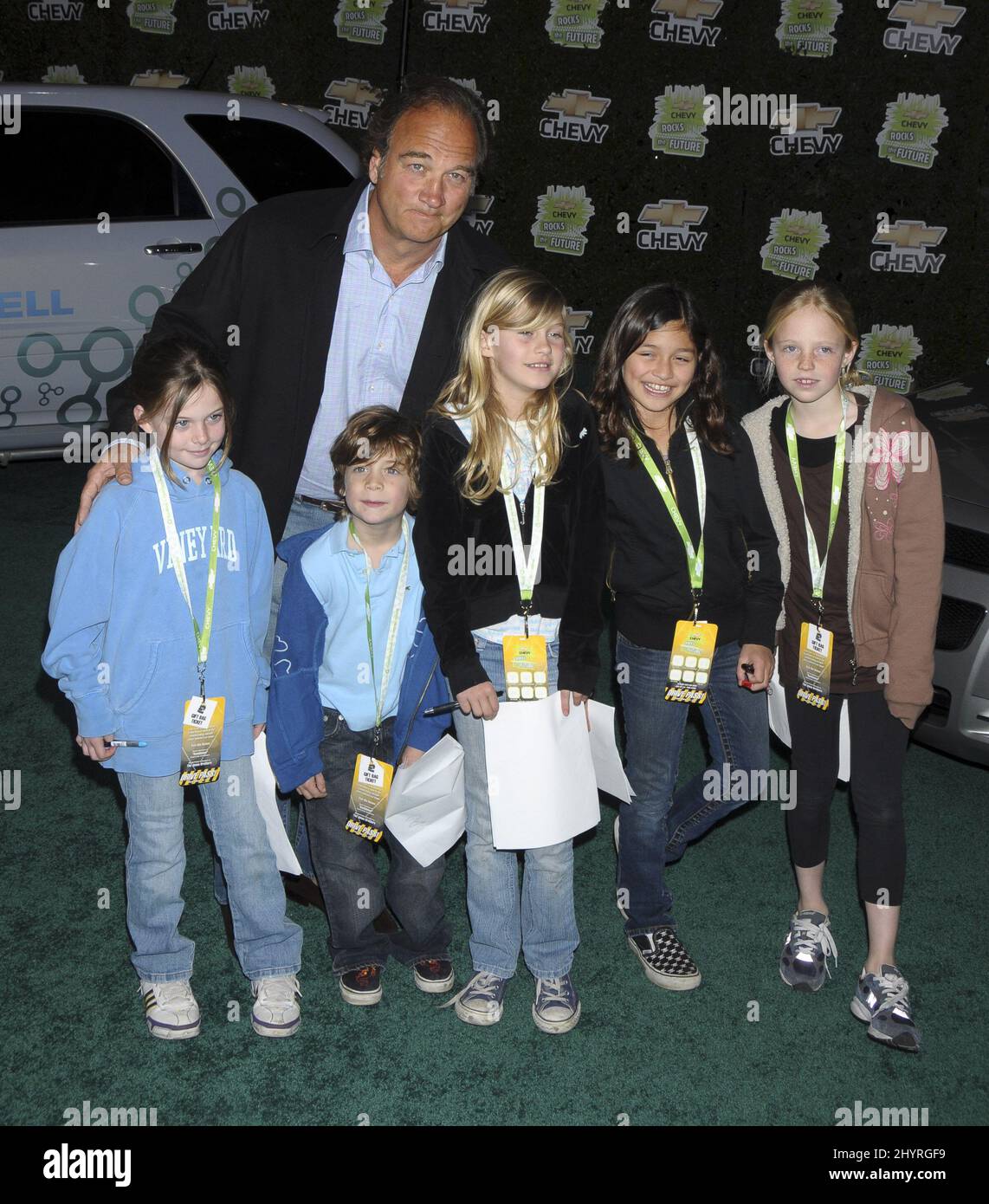 Jim Belushi with kids and friends arriving at Chevy Rocks the Future event held at Walt Disney Studios Burbank, CA. Stock Photo