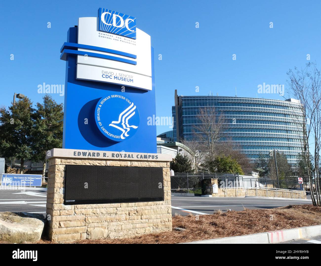 CDC Center For Disease Control and Prevention sign in Atlanta, GA. on February 2, 2021. Stock Photo