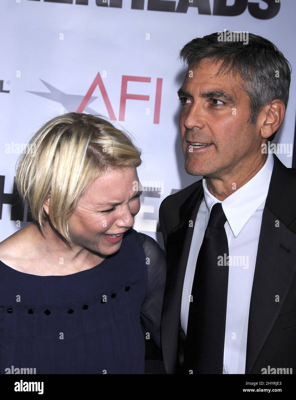 Renee Zellweger and George Clooney attend the Leatherheads world premiere held at Grauman's Chinese Theatre, Hollywood Stock Photo