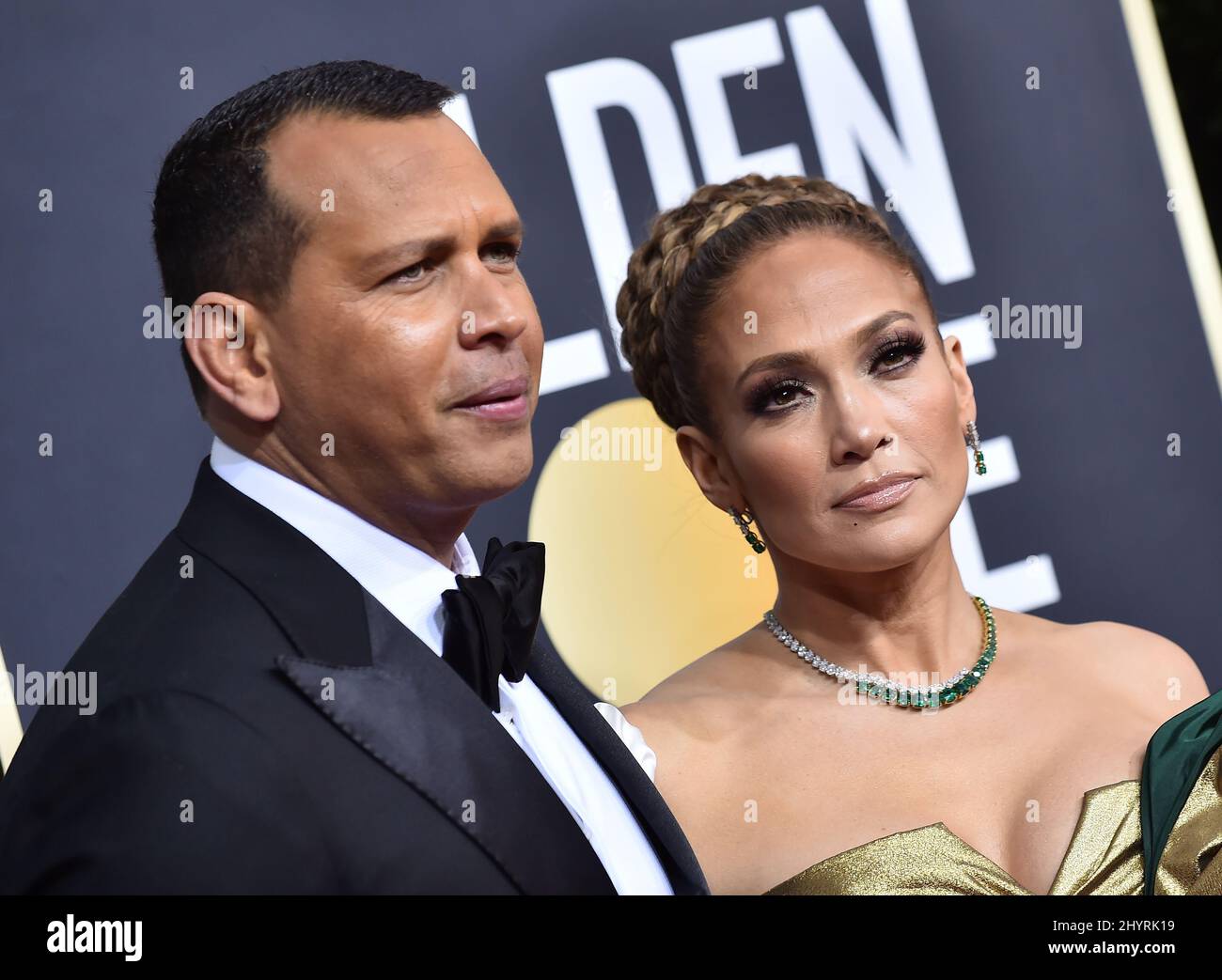 Jennifer Lopez and Alex Rodriguez split after dating four years. Alex Rodriguez and Jennifer Lopez at the 77th Golden Globe Awards held at the Beverly Hilton Hotel on January 5, 2020 in Beverly Hills, CA. Stock Photo