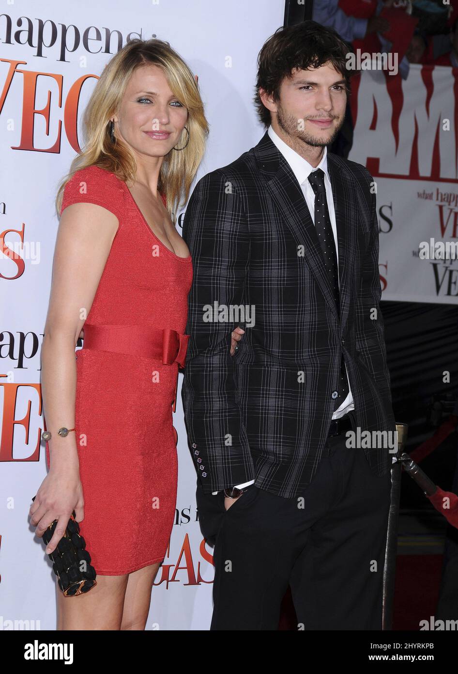 Cameron Diaz and Ashton Kutcher arrive at the world premiere of 'What Happens in Vegas', Los Angeles. Stock Photo