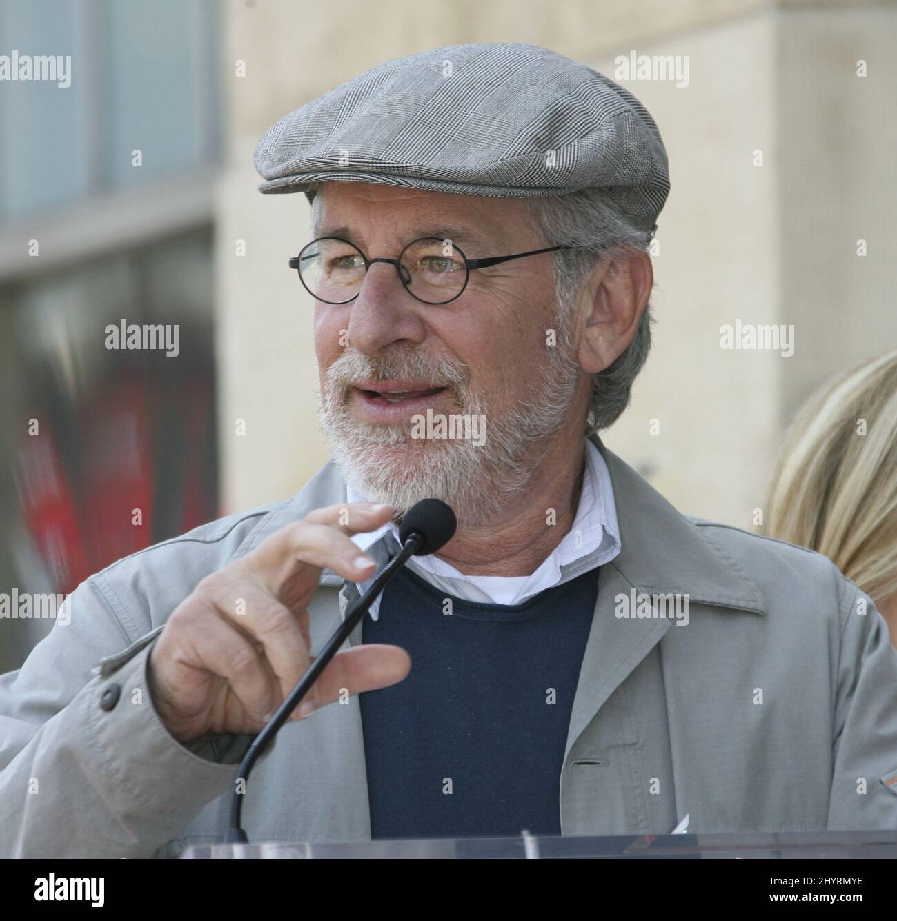 Steven Spielberg attends the ceremony awarding Holly Hunter with a star on the Hollywood Walk of Fame. Stock Photo