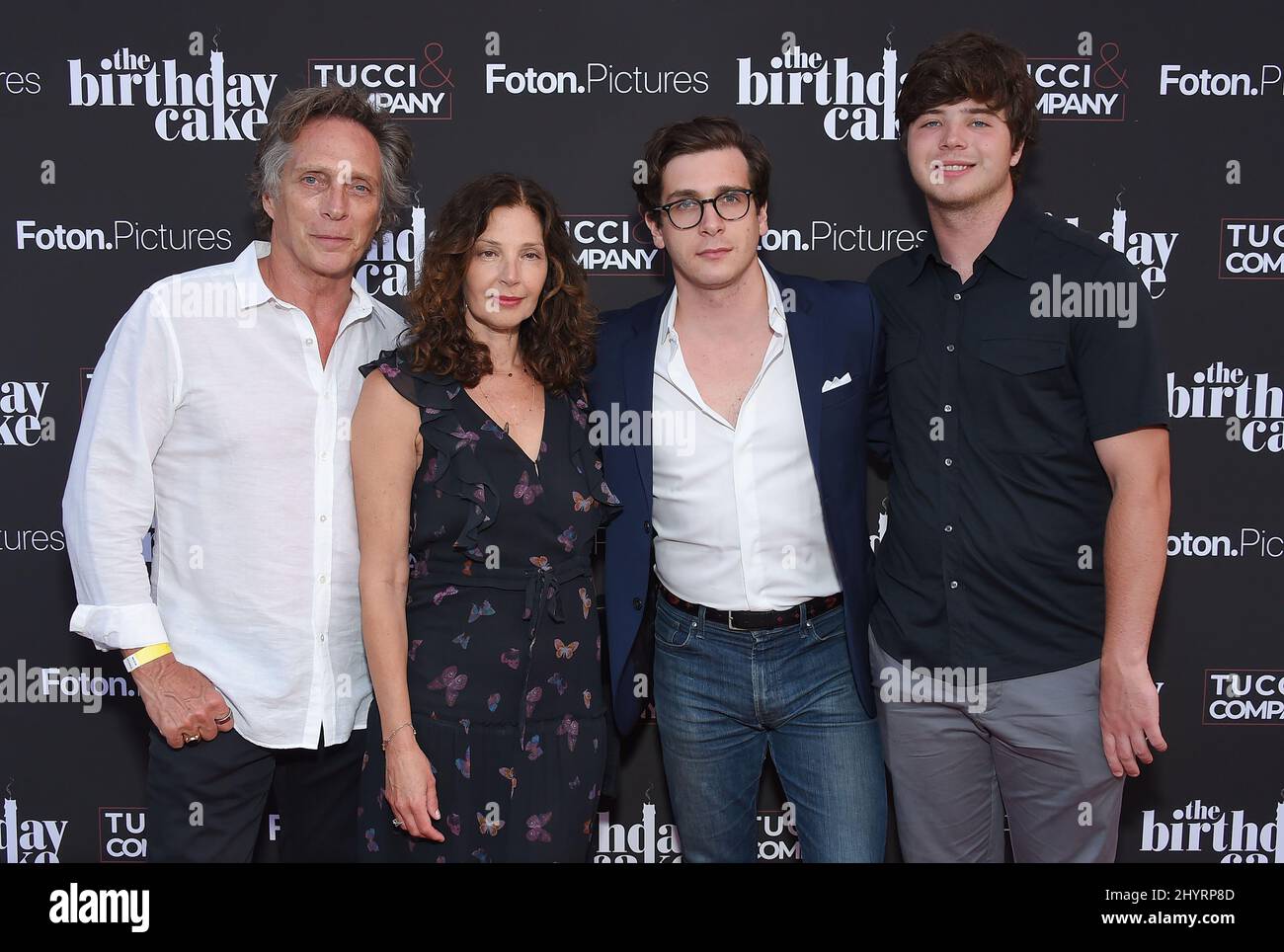 William Fichtner, Kymberly Kalil, Sam Fichtner and Van Fitchner arriving to ”The Birthday Cake' Los Angeles Premiere at Fine Arts Theatre on June 16, 2021 in Los Angeles, CA. Stock Photo