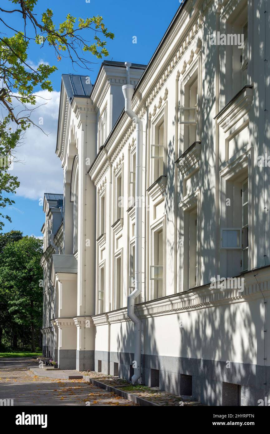 Konevets Island, a fragment of the facade of the White hotel of the Konevsky Monastery Stock Photo