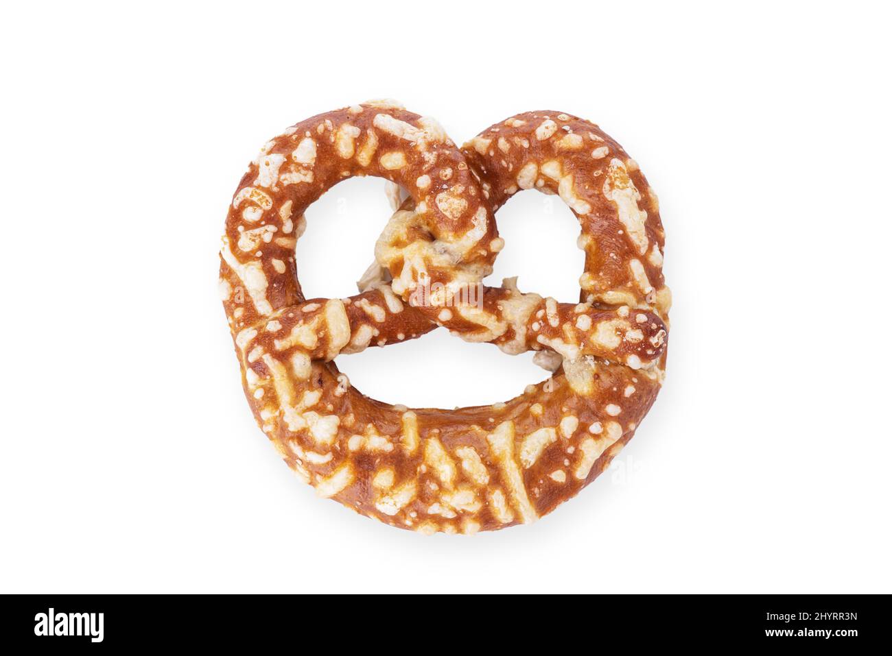 Salty brown pretzel isolated on white background Stock Photo