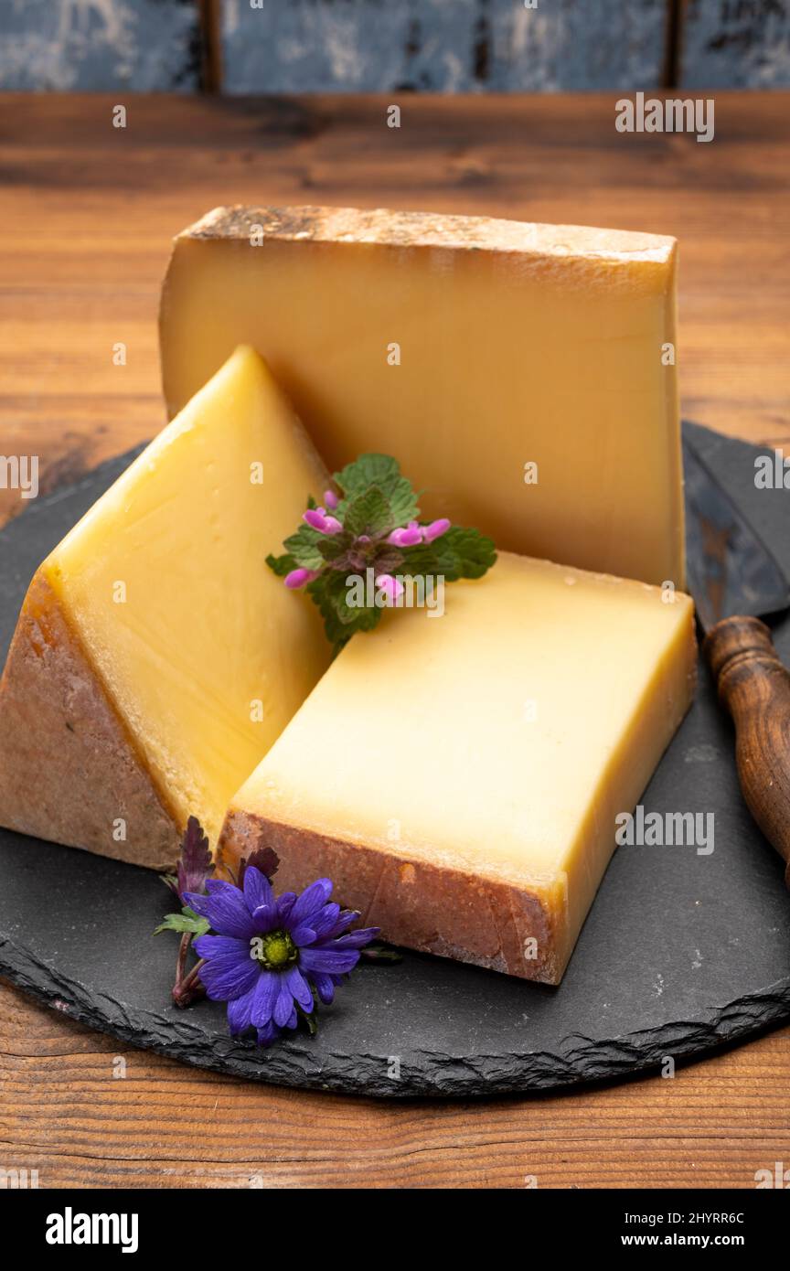 French cheese collection, comte cheese made from unpasteurized cow's