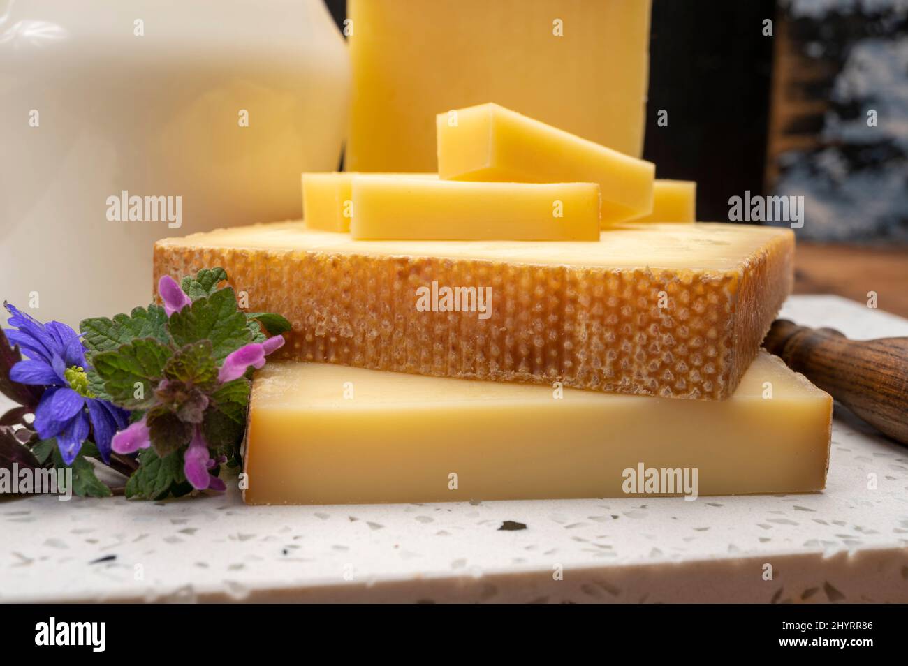 Swiss cheese collection, gruyere cheese made from unpasteurized cow's