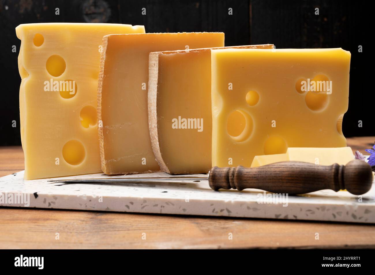 Swiss cheese collection, emmentaler with holes, gruyere, appenzeller ... Swiss cheese collection, emmentaler with holes, gruyere, appenzeller ...