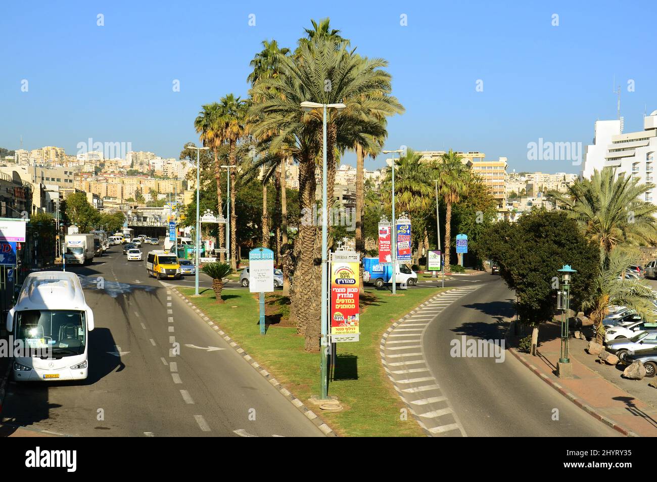 Main Road leading to the promenade on the shores. Tiberias, Israel Stock Photo