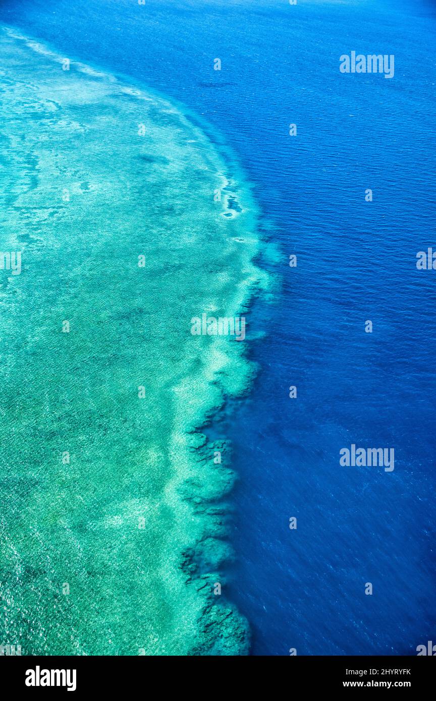 Natural Great Barrier Reef in Queensland. Aerial view of nature