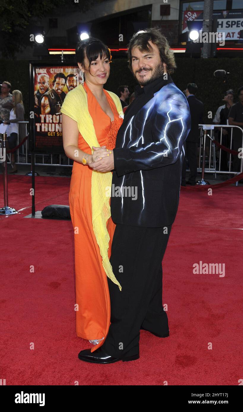 Jack Black and wife Tanya at the 'Tropic Thunder' Los Angeles Premiere held at the Mann Village Theatre in Westwood, CA. Stock Photo
