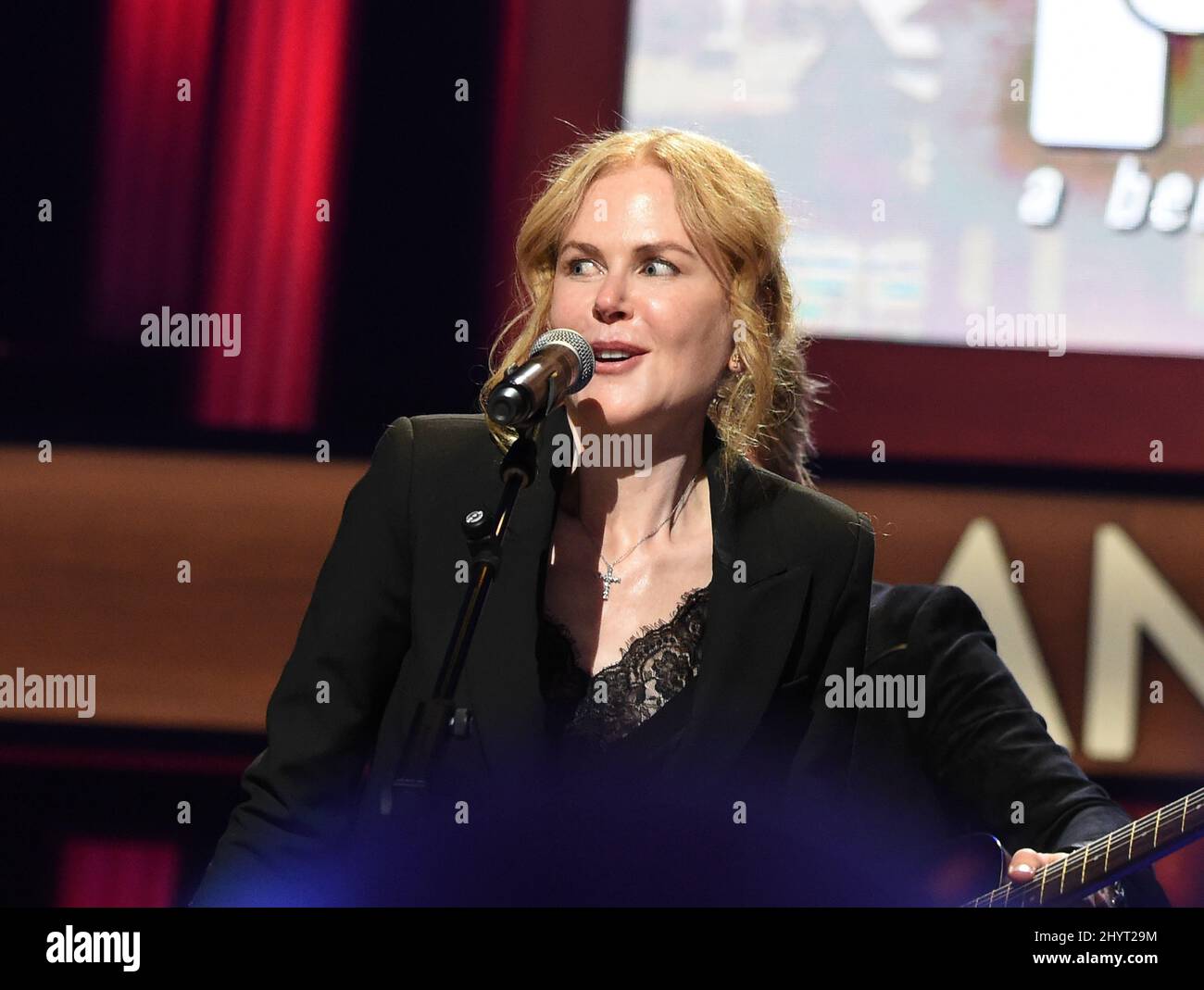 Nicole Kidman performing onstage at Loretta Lynn's Friends: Hometown Rising benefit concert with proceeds benefiting the United Way of Humphreys County on September 13, 2021 in Nashville, TN. Stock Photo