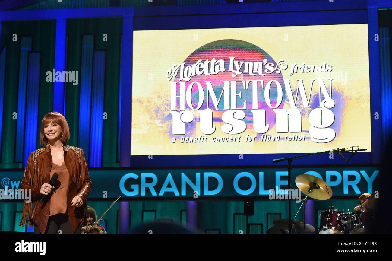 Reba McEntire performing onstage at Loretta Lynn's Friends: Hometown Rising benefit concert with proceeds benefiting the United Way of Humphreys County on September 13, 2021 in Nashville, TN. Stock Photo