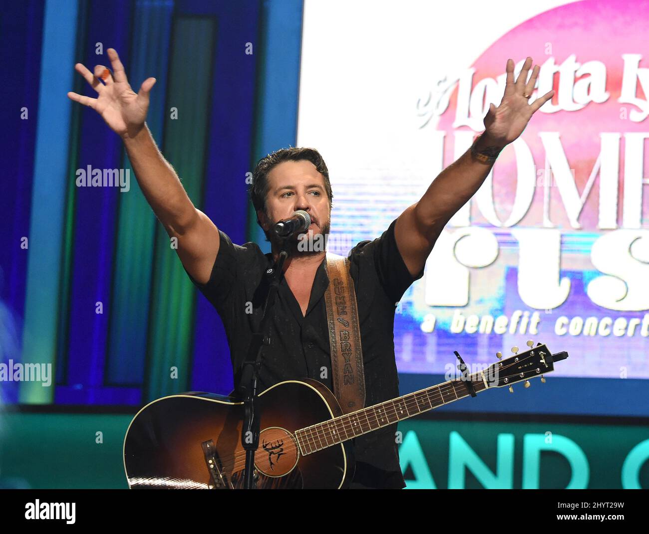 Luke Bryan performing onstage at Loretta Lynn's Friends: Hometown Rising benefit concert with proceeds benefiting the United Way of Humphreys County on September 13, 2021 in Nashville, TN. Stock Photo