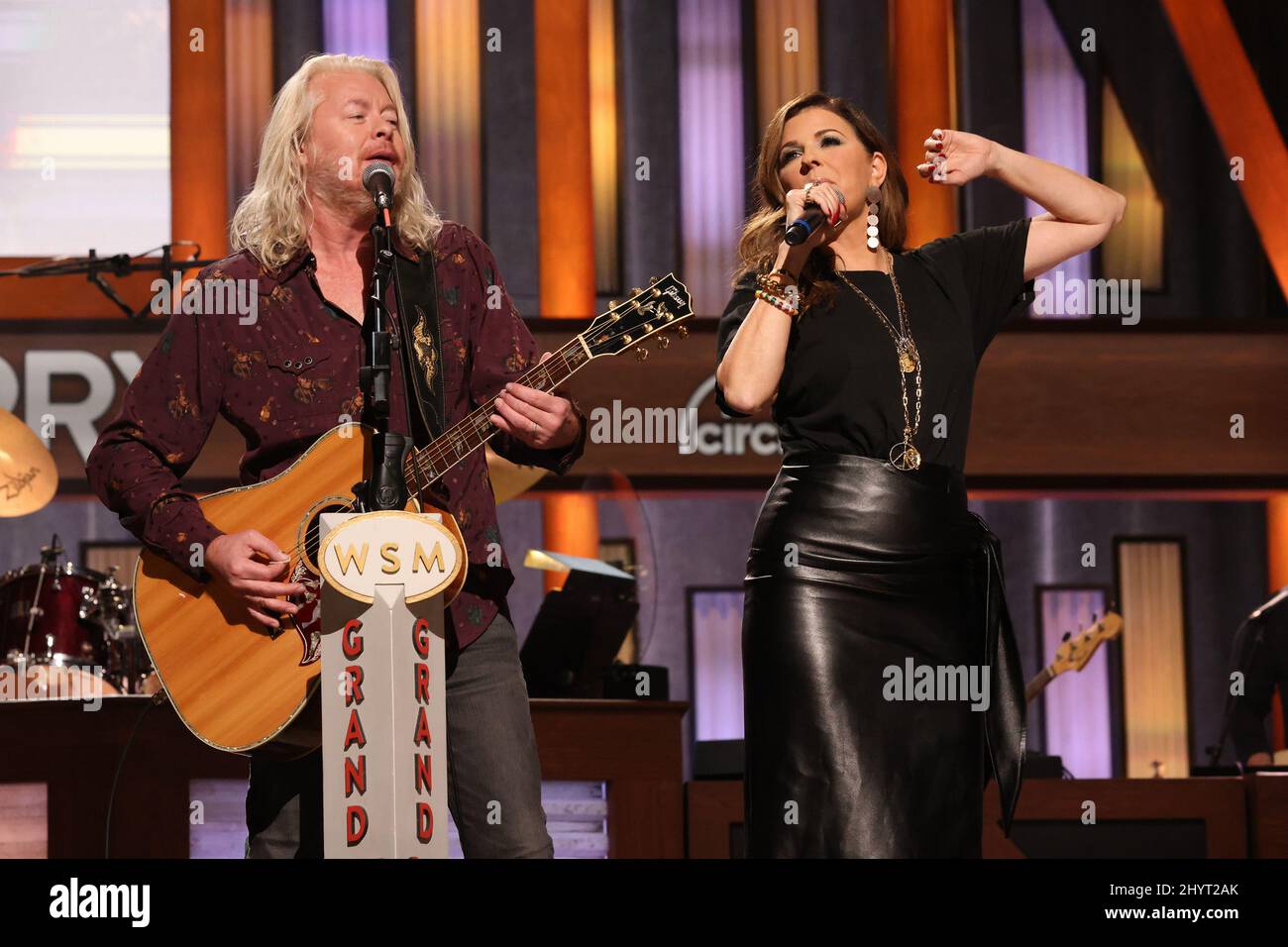 Phillip Sweet and Karen Fairchild of Little Big Town performing onstage at Loretta Lynn's Friends: Hometown Rising benefit concert with proceeds benefiting the United Way of Humphreys County on September 13, 2021 in Nashville, TN. Stock Photo