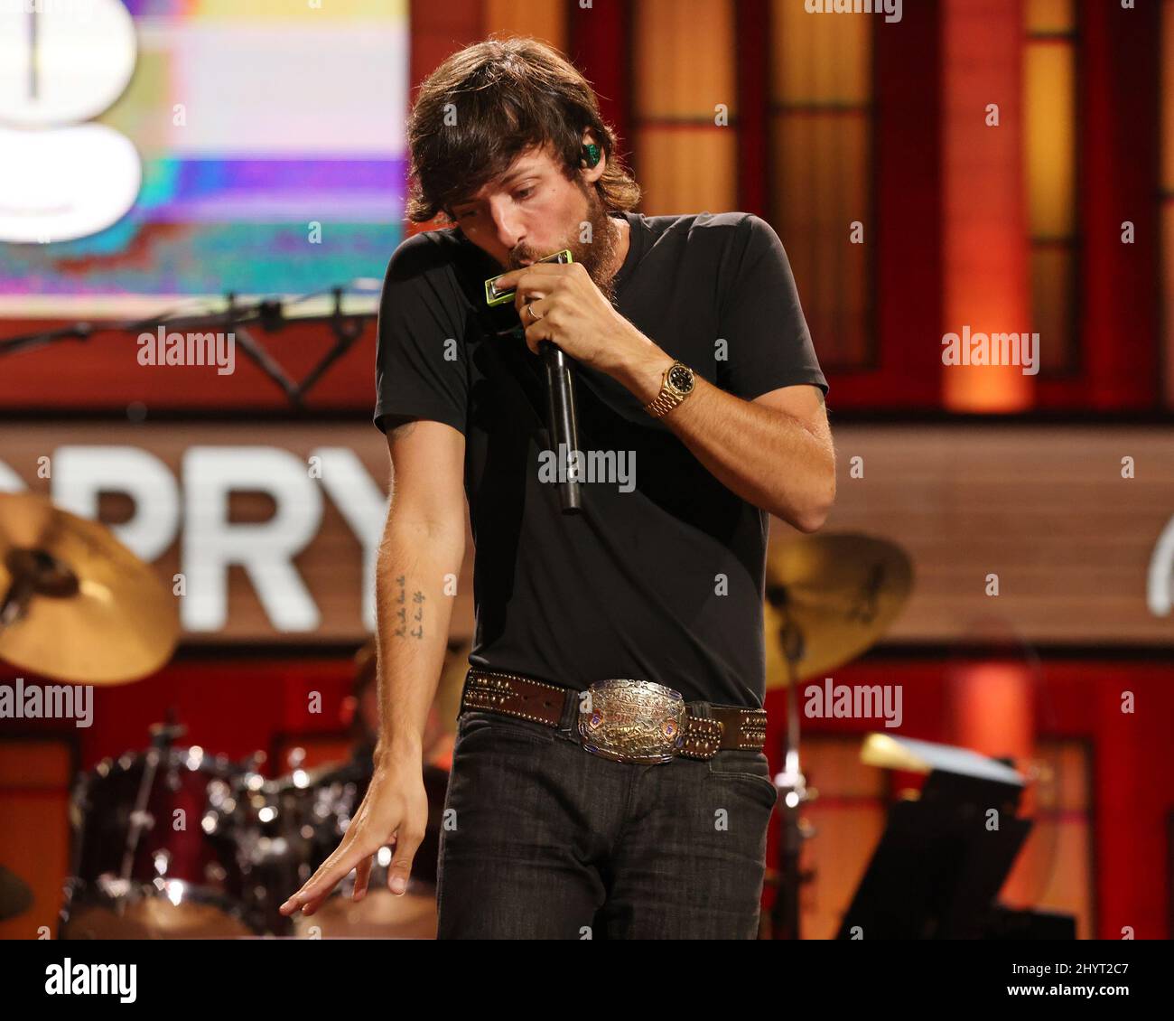 Chris Janson performing onstage at Loretta Lynn's Friends: Hometown Rising benefit concert with proceeds benefiting the United Way of Humphreys County on September 13, 2021 in Nashville, TN. Stock Photo