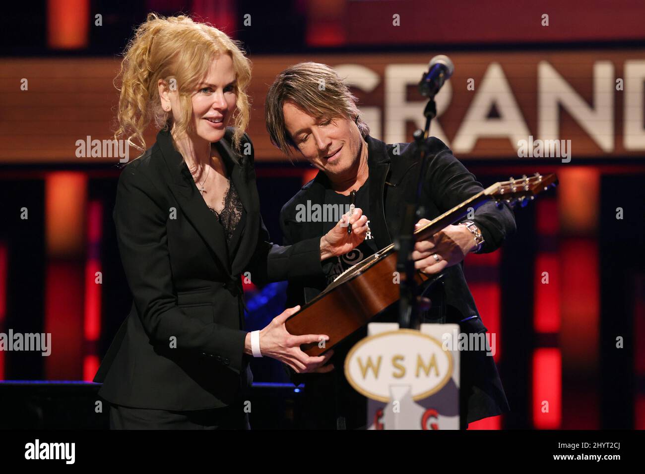Nicole Kidman and Keith Urban performing onstage at Loretta Lynn's Friends: Hometown Rising benefit concert with proceeds benefiting the United Way of Humphreys County on September 13, 2021 in Nashville, TN. Stock Photo