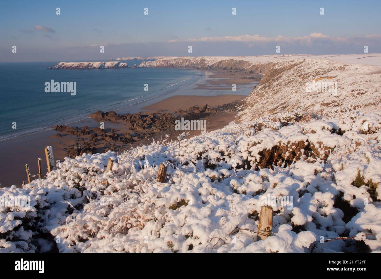 Snow at Marloes Sands, Pembrokeshire, Wales, UK Stock Photo Alamy