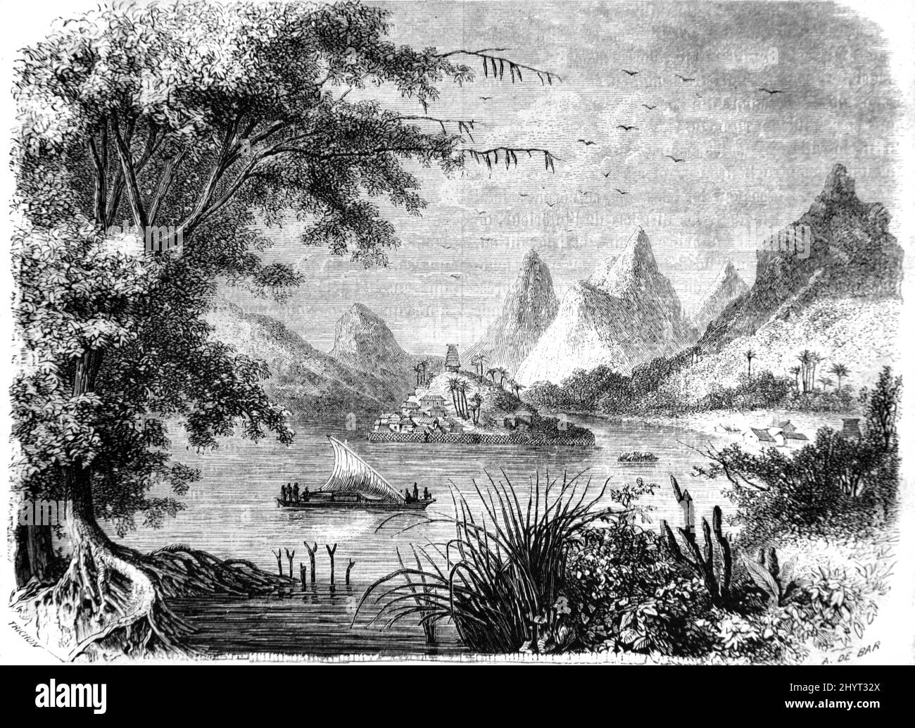Historic View or Early View of Vanuatu Island or the Republic of Vanuatu. Vintage Illustration or Engraving 1860. Stock Photo