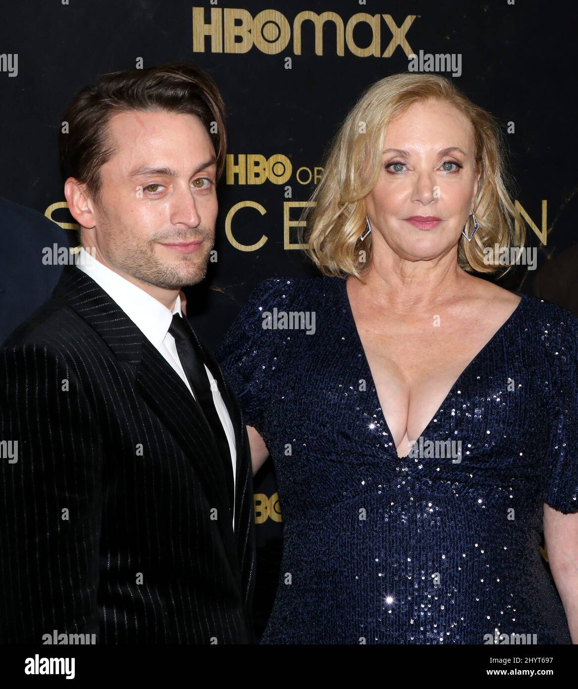 Kieran Culkin and J. Smith-Cameron attending the 'Succession' Season 3 Premiere held at the Museum of Natural History on October 12, 2021 in New York City, NY Stock Photo
