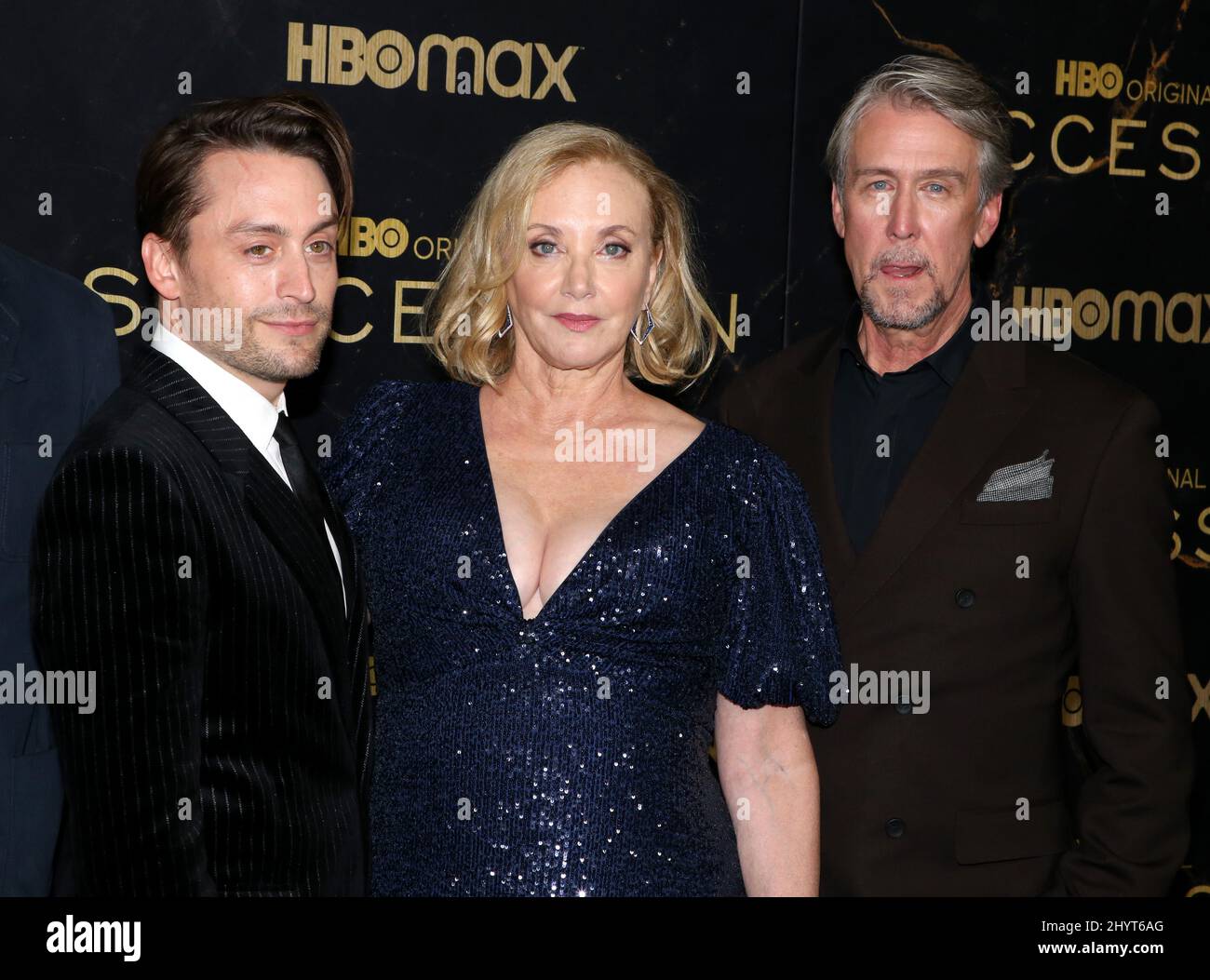 Kieran Culkin, J. Smith-Cameron and Alan Ruck attending the 'Succession' Season 3 Premiere held at the Museum of Natural History on October 12, 2021 in New York City, NY Stock Photo