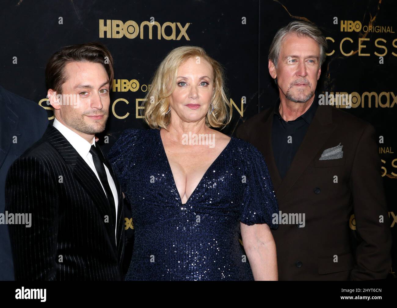 Kieran Culkin, J. Smith-Cameron and Alan Ruck attending the 'Succession' Season 3 Premiere held at the Museum of Natural History on October 12, 2021 in New York City, NY Stock Photo