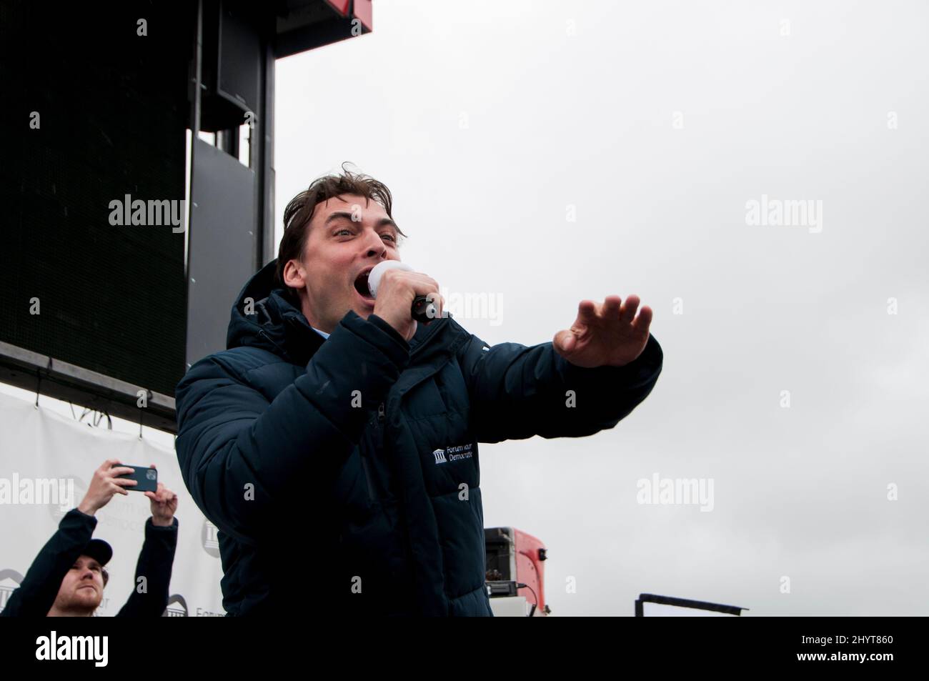 03-16-2021.Leiden,Netherlands.Dutch politician Thierry Baudet speaking at a rally of Forum voor Democratie ,a Dutch right wing/conservative party Stock Photo