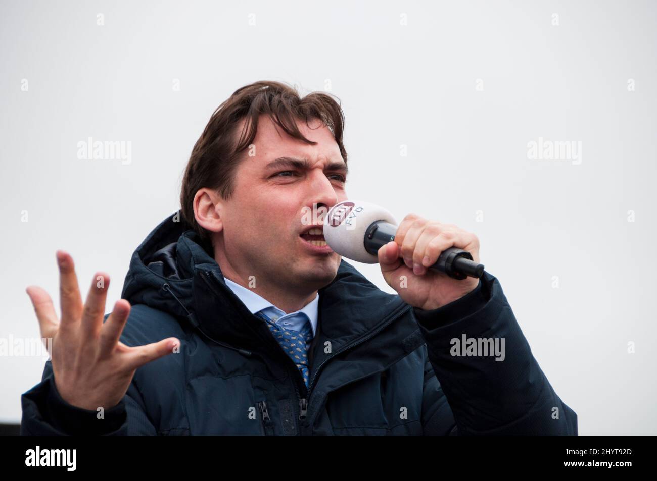 03-16-2021.Leiden,Netherlands.Dutch politician Thierry Baudet speaking at a rally of Forum voor Democratie ,a Dutch right wing/conservative party Stock Photo