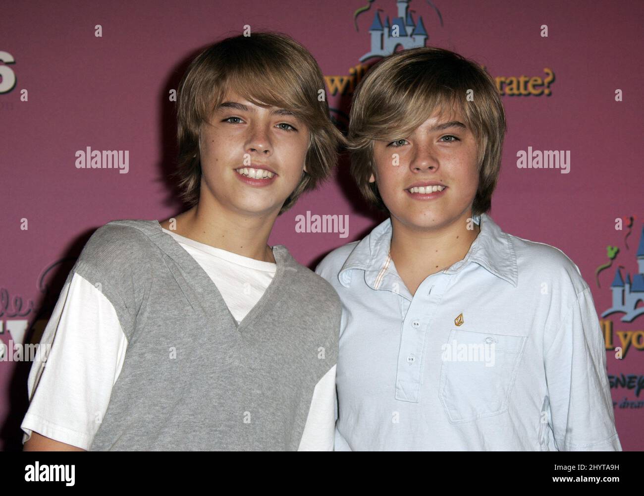 Dylan Sprouse and Cole Sprouse attend Miley Cyrus' Sweet 16 Birthday Bash, held at Disneyland. Stock Photo