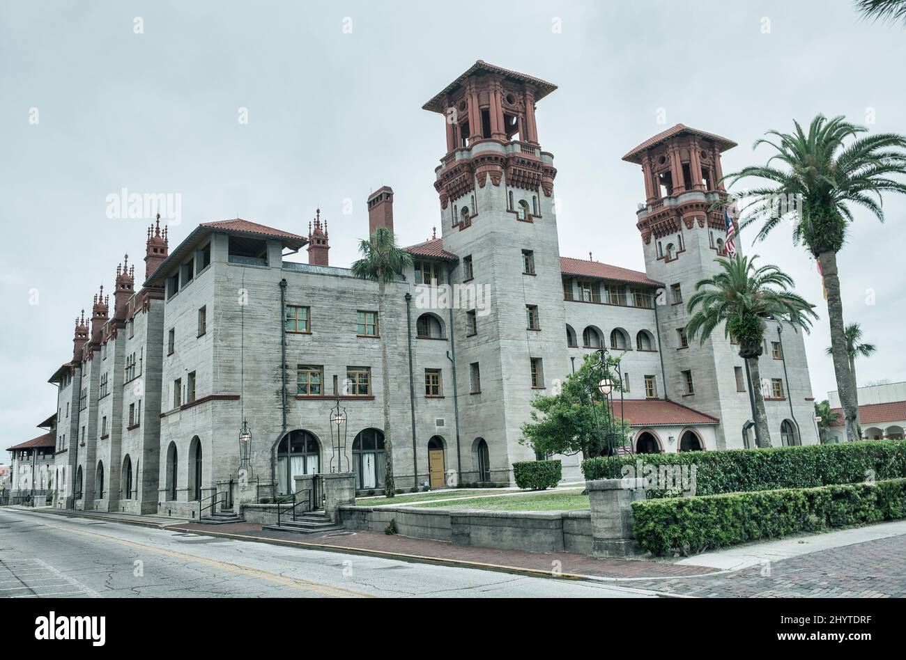 Beautiful view of Flagler College facade at sunset, St Augustine - Florida - USA. Stock Photo