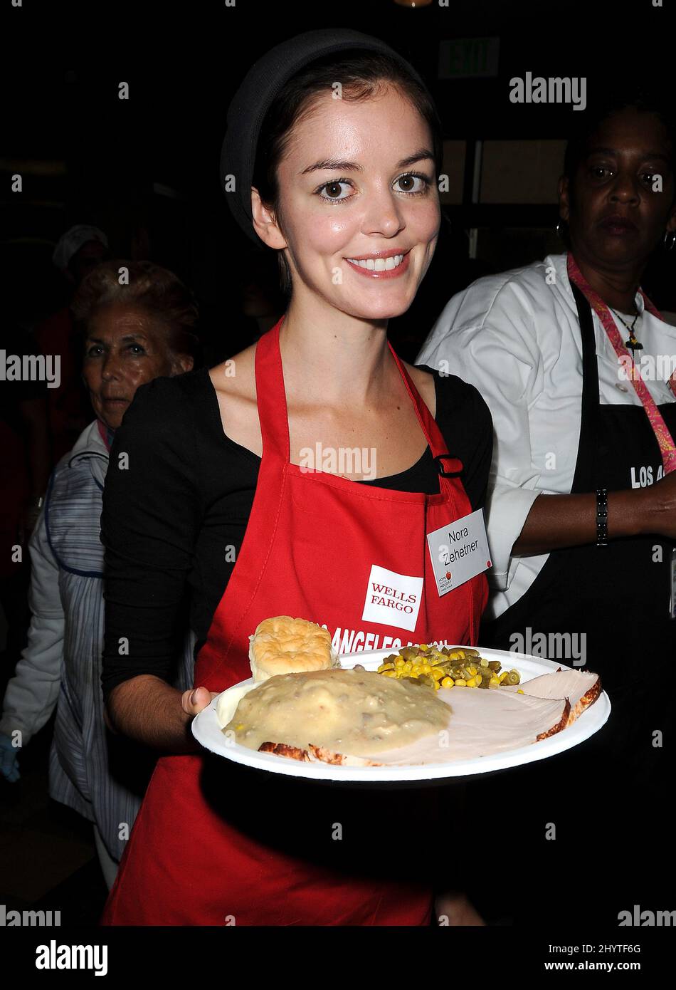 Nora Zehetner attending the Los Angeles Mission Thanksgiving Meal for the Homeless Held at the Los Angeles Mission. Stock Photo