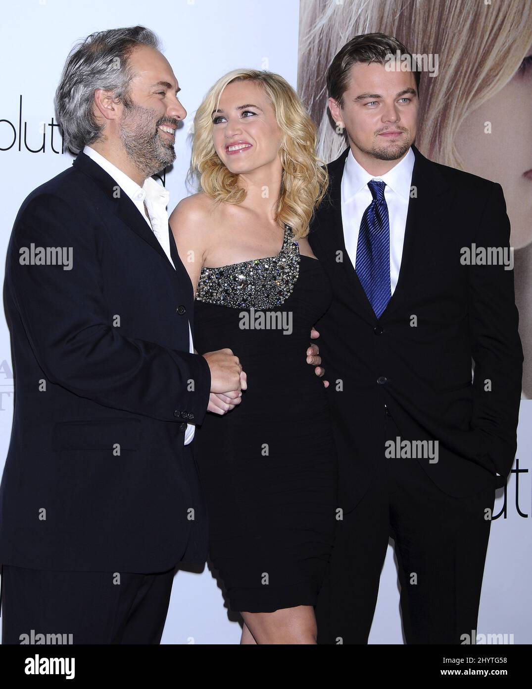 Sam Mendes, Kate Winslet and Leonardo DiCaprio attending the "Revolutionary Road" premiere held at the Mann Village Theater in Westwood. Los Stock Photo - Alamy