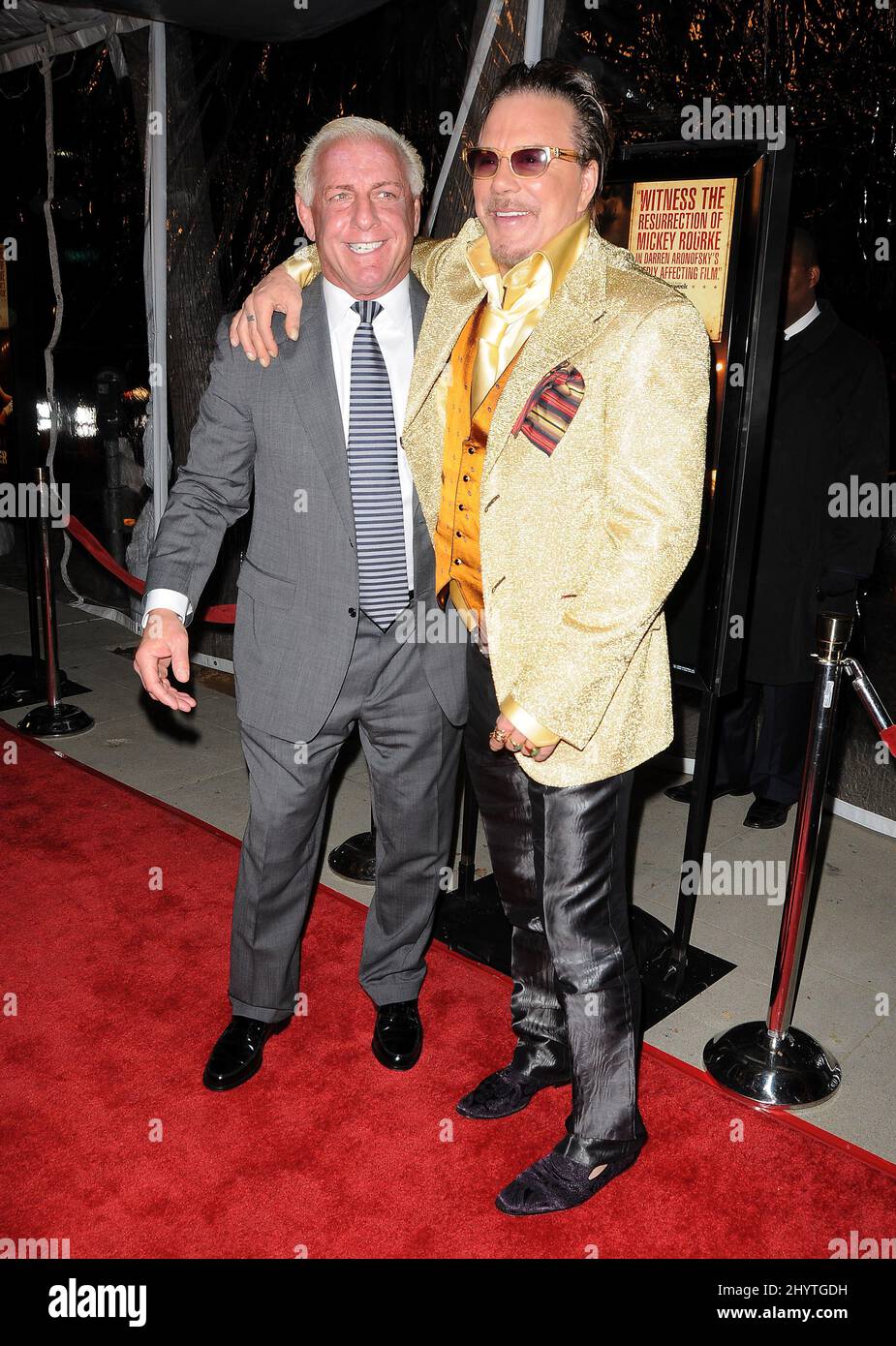 Ric Flair and Mickey Rourke at The Wrestler Los Angeles Premiere held at The Academy Theatre in Beverly Hills, CA. Stock Photo