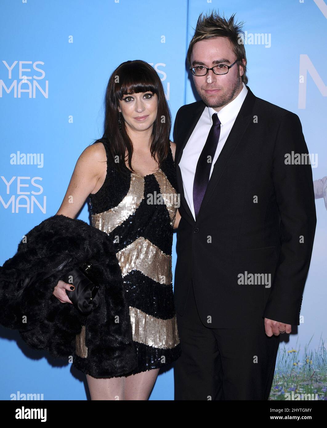 Danny Wallace and wife Greta at the premiere of "Yes Man" held at Mann