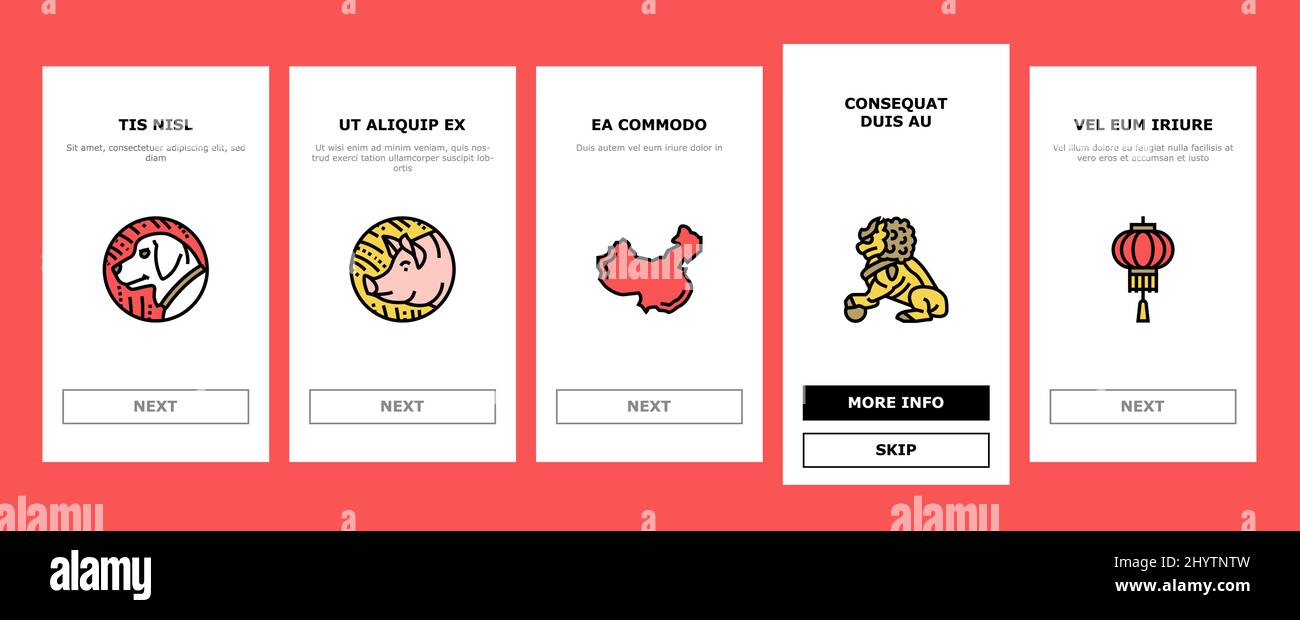 Chinese Horoscope And Accessory Onboarding Icons Set Vector Stock ...