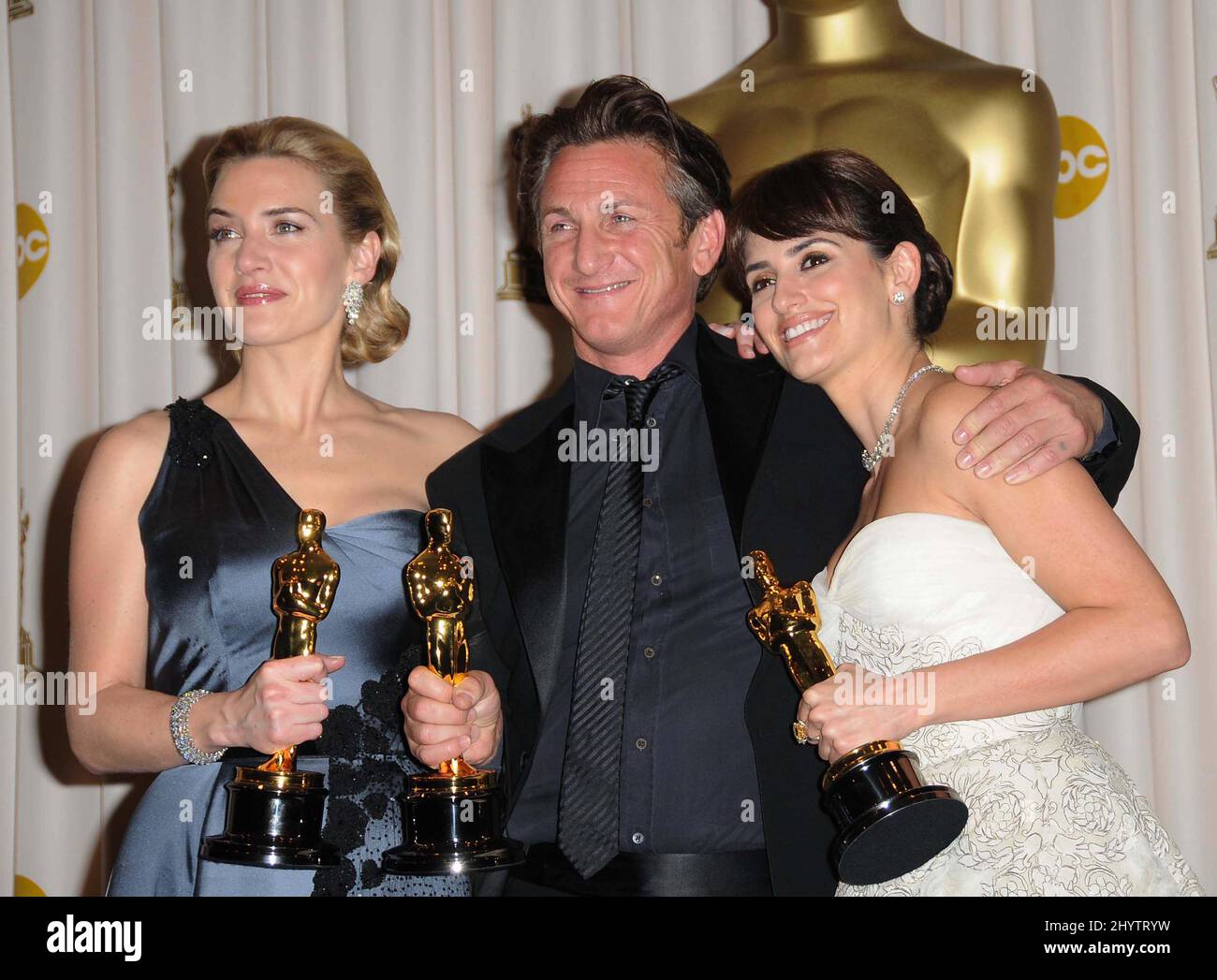 Kate Winslet, Sean Penn and Penelope Cruz (left to right) with their awards for Best Actress, Best Actor and Best Actress in a Supporting Role, at the 81st Academy Awards at the Kodak Theatre, Los Angeles. Stock Photo