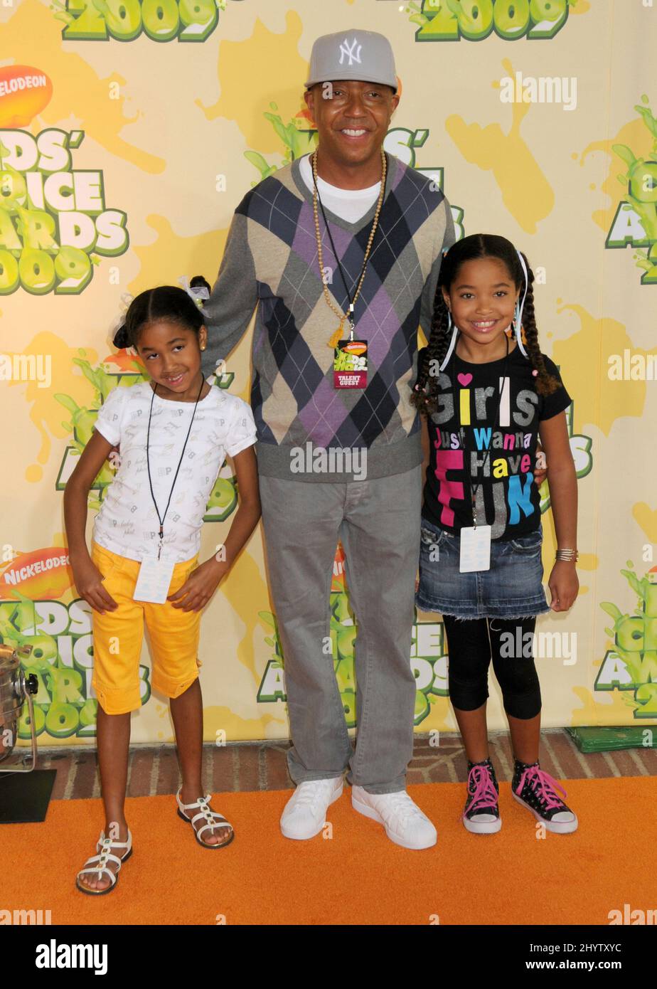 Russell Simmons and daughter's Aoki Lee and Ming Lee at Nickelodeon's 22nd Annual Kids Choice Awards held at UCLA's Pauley Pavilion, Westwood. Stock Photo