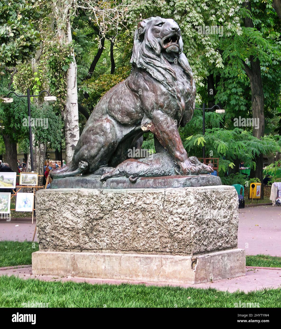 Odessa city garden, lion statue in the park in Odessa city garden
