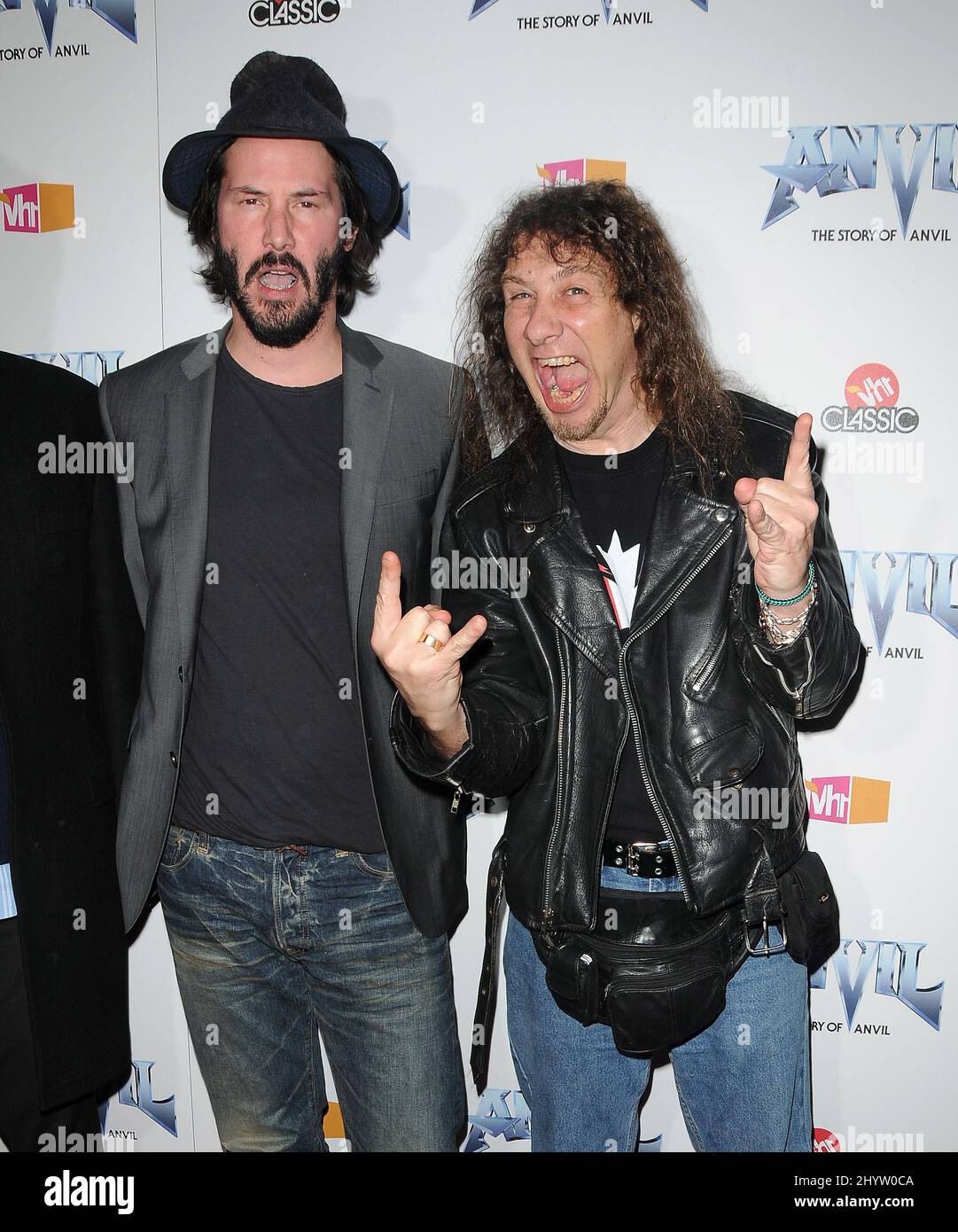 Keanu Reeves and Steve 'Lips' Kudlow at the film premiere of 'Anvil! The Story of Anvil' at the Egyptian Theatre, Hollywood, California Stock Photo
