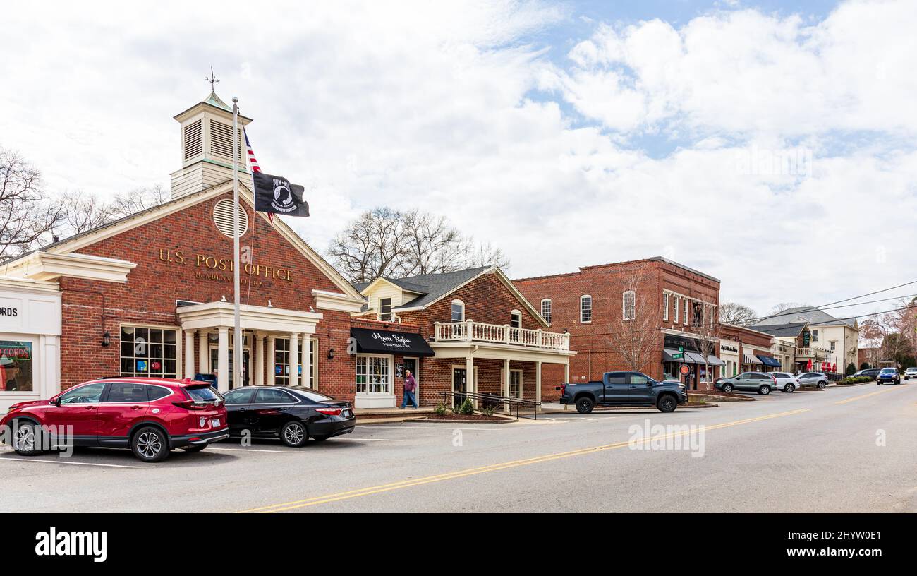 McAdenville, NC, USA 8 March 2022 Wide angle of Main Street. one