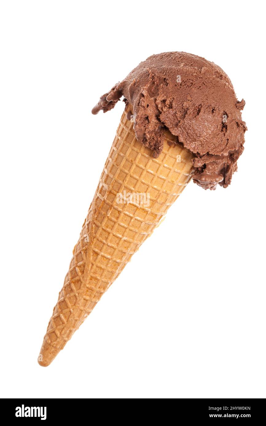 simple diagonal chocolate ice cream cone on white background Stock Photo